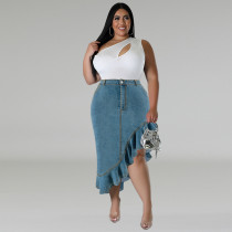Plus Size Irregular Denim Half Skirt GDAM-218607