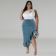 Plus Size Irregular Denim Half Skirt GDAM-218607