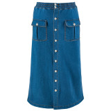 Plus Size Denim Single Breasted Long Half-body Skirt GDAM-218609
