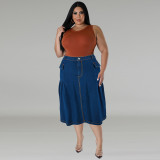 Plus Size Casual Loose Solid Denim Half Body Skirt GDAM-218608