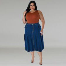 Plus Size Casual Loose Solid Denim Half Body Skirt GDAM-218608