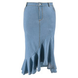 Plus Size Fashion Denim Ruffle Irregular Skirt GDAM-218635