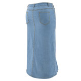 Plus Size Fashion Denim Ruffle Irregular Skirt GDAM-218635