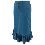 Plus Size Tassel Ruffle Denim Half Body Skirt GDAM-218633