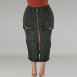 Plus Size Fashion Denim Zipper Long Skirt GDAM-218631