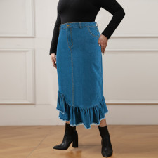 Plus Size Tassel Ruffle Denim Half Body Skirt GDAM-218633