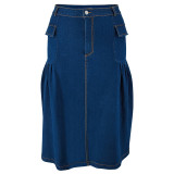 Plus Size Casual Loose Solid Denim Half Body Skirt GDAM-218608