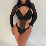 Sexy Halter One Piece Swimsuit+Long Sleeve Mesh Swimsuit DYSC-DY22A139YYB090713