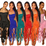 Solid Color Tassel Halter Midi Dress CYA-901256