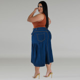 Plus Size Casual Loose Solid Denim Half Body Skirt GDAM-218608