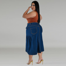 Plus Size Casual Loose Solid Denim Half Body Skirt GDAM-218608