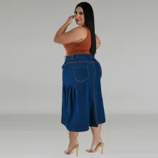 Plus Size Casual Loose Solid Denim Half Body Skirt GDAM-218608