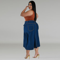 Plus Size Casual Loose Solid Denim Half Body Skirt GDAM-218608