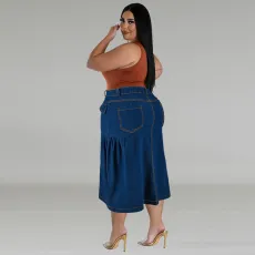 Plus Size Casual Loose Solid Denim Half Body Skirt GDAM-218608
