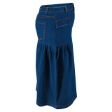 Plus Size Casual Loose Solid Denim Half Body Skirt GDAM-218608