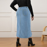 Plus Size Fashion Denim Ruffle Irregular Skirt GDAM-218635