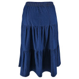 Plus Size Solid Denim Casual Half Body Skirt GDAM-218636
