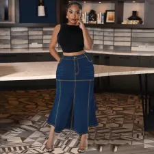 Plus Size Washed Zipper Denim Long Skirt GDAM-218630