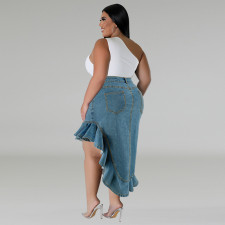 Plus Size Irregular Denim Half Skirt GDAM-218607