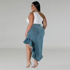 Plus Size Irregular Denim Half Skirt GDAM-218607