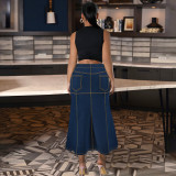 Plus Size Washed Zipper Denim Long Skirt GDAM-218630