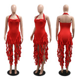 Solid Color Tassel Halter Midi Dress CYA-901256