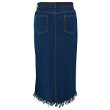 Plus Size Fashion Tassel Split Denim Long Skirt GDAM-218606