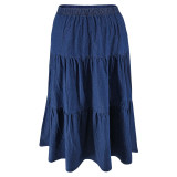 Plus Size Solid Denim Casual Half Body Skirt GDAM-218636