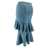 Plus Size Ruffle Irregular Denim Long Skirt GDAM-218634