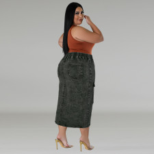 Plus Size Fashion Denim Zipper Long Skirt GDAM-218631