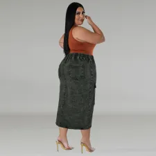 Plus Size Fashion Denim Zipper Long Skirt GDAM-218631