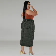 Plus Size Fashion Denim Zipper Long Skirt GDAM-218631