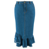 Plus Size Tassel Ruffle Denim Half Body Skirt GDAM-218633
