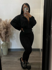 Zipper Waist Drop Shoulder Sleeve Two Piece Suit CH-24047