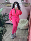 Zipper Waist Drop Shoulder Sleeve Two Piece Suit CH-24047