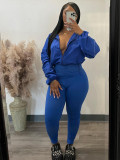 Zipper Waist Drop Shoulder Sleeve Two Piece Suit CH-24047