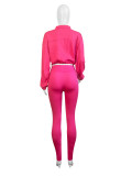 Zipper Waist Drop Shoulder Sleeve Two Piece Suit CH-24047