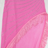 Hot Drill Tassel Slash Shoulder Maxi Dress CYA-CY901291