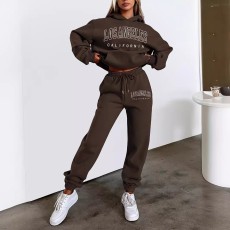 Plus Size Letter Print Long Sleeve Hooded 2 Piece Pants Set OSIF-8902