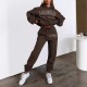 Plus Size Letter Print Long Sleeve Hooded 2 Piece Pants Set OSIF-8902