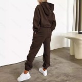 Plus Size Letter Print Long Sleeve Hooded 2 Piece Pants Set OSIF-8902