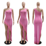Hot Drill Tassel Slash Shoulder Maxi Dress CYA-CY901291
