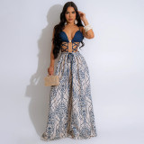 Sexy Tie Up Loose Print Wide Leg Jumpsuit CYA-CY901298