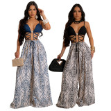 Sexy Tie Up Loose Print Wide Leg Jumpsuit CYA-CY901298