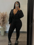 Zipper Waist Drop Shoulder Sleeve Two Piece Suit CH-24047