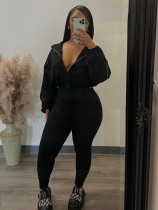 Zipper Waist Drop Shoulder Sleeve Two Piece Suit CH-24047