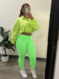 Zipper Waist Drop Shoulder Sleeve Two Piece Suit CH-24047