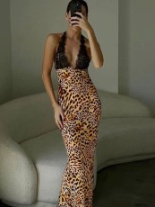 Leopard Print Pachwork Lace Maxi Dress OD-8689