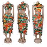 Print Sleeveless Tie Up Half Skirt 2 Piece Set NY-10820