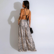 Sexy Tie Up Loose Print Wide Leg Jumpsuit CYA-CY901298
